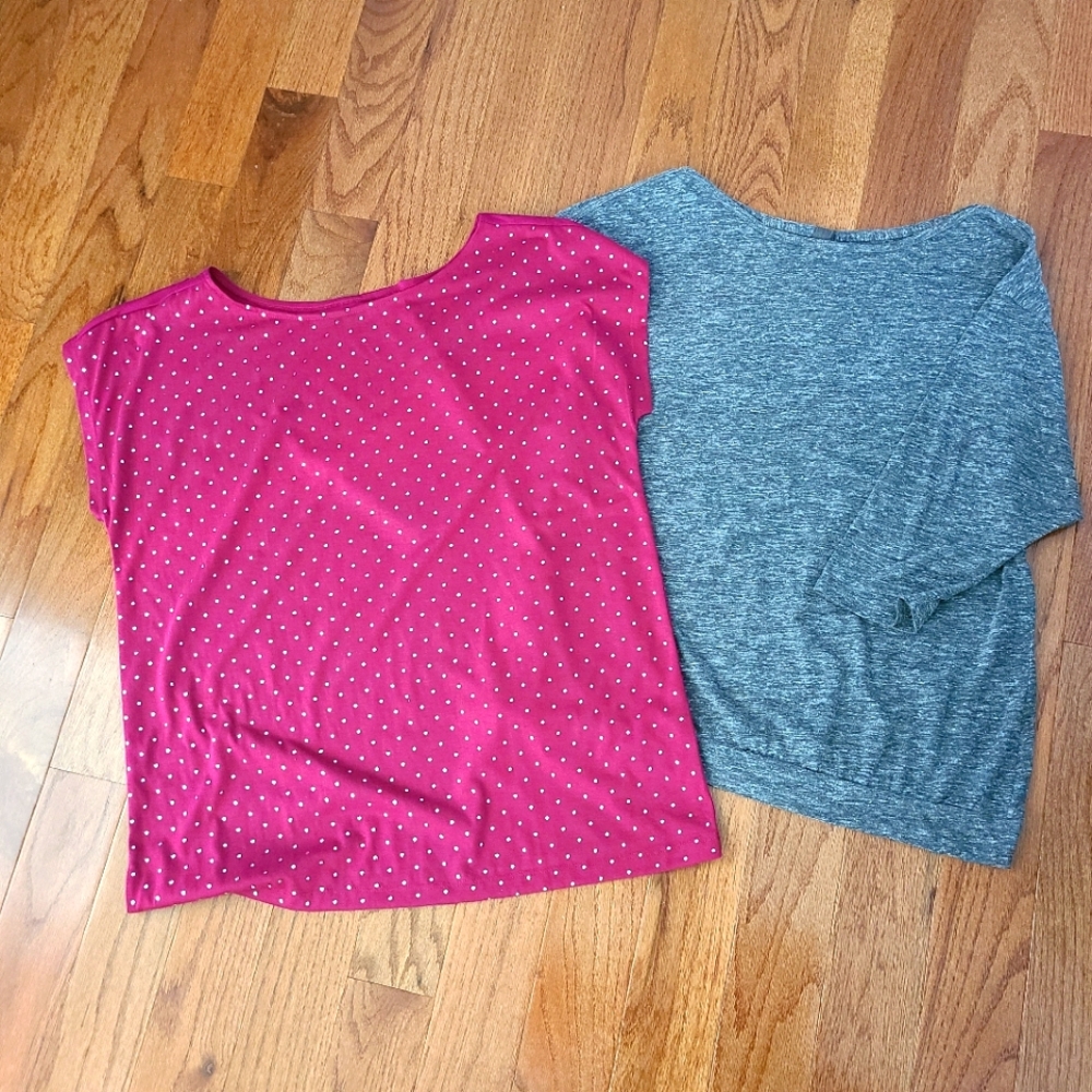 Fuchsia pink cap sleeve shirt . Grey 3/4 sleeve shirt. Casual and light weight.